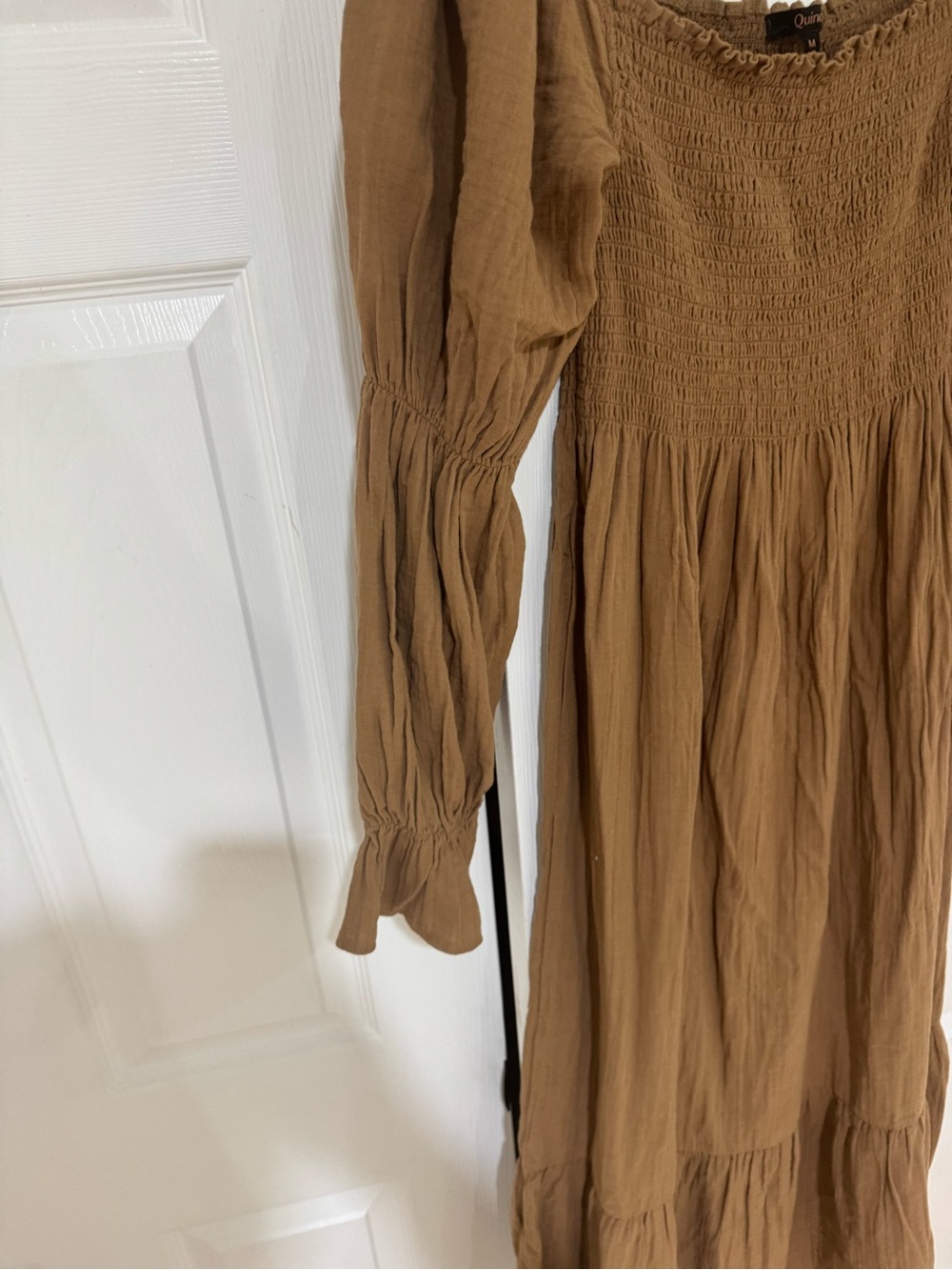 Quince Smocked Maxi Dress in Camel Brown - Picture 4 of 8